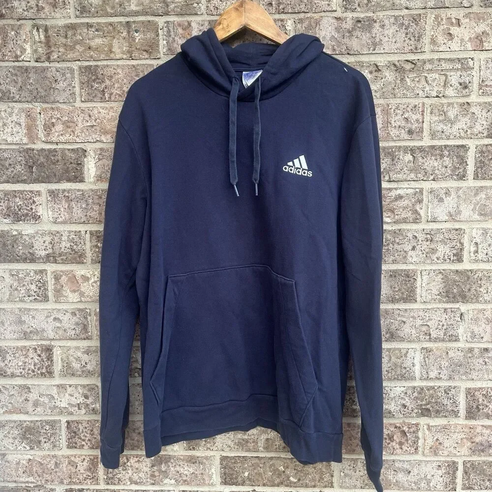 Adidas Mens Fleece Hoodie Navy Blue Extra Large Embroidered Performance Logo